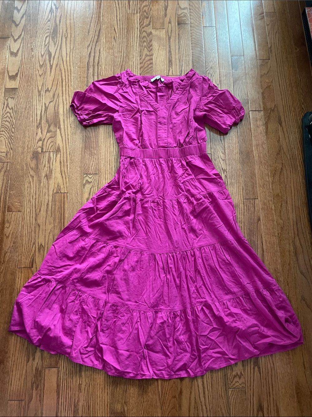 LOFT Magenta Tiered Midi Dress Back Cut Out Sz Large